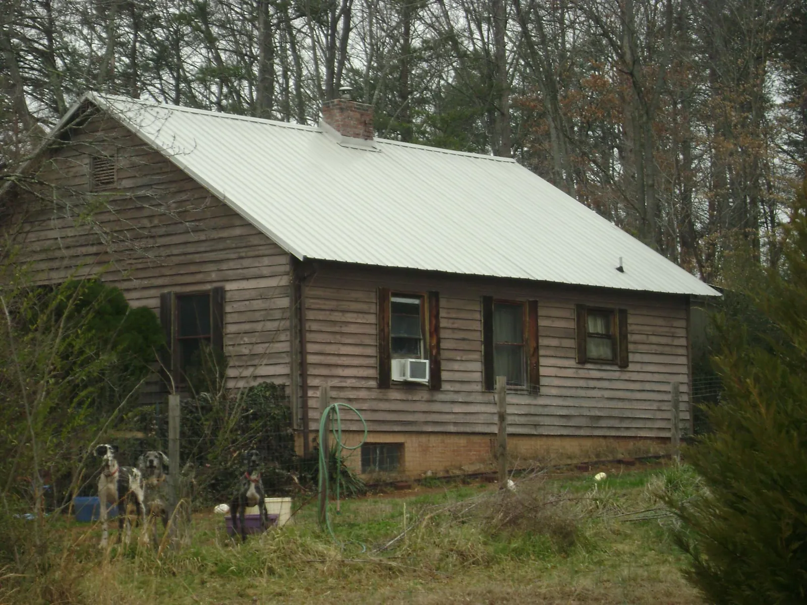 White metal roof on an old wood sided farmhouse, from a Metal Roof Installation job in Horse Branch